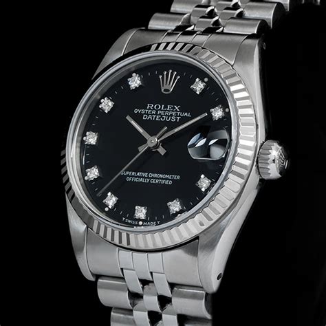 rolex datejust usato con brillanti|Rolex Datejust 36 36mm Quadrante Nero con Brillanti Black.